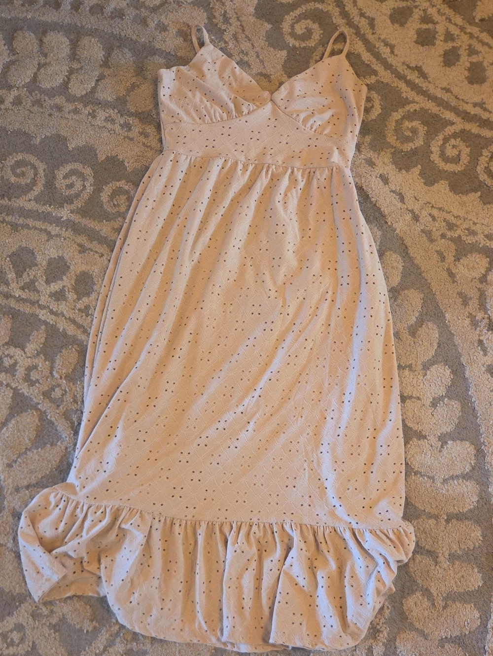 Cream Eyelet Ruffle-Hem Slip Dress with Adjustable Straps
